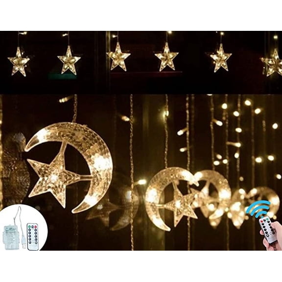 iHcrafts String Light Moon Star, Twinkle LED Light for Ramadan and Eid Party Decoration with US Plug 6pcs/Set (Warm White)