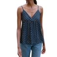 thumbnail image 2 of Women's Y2k Polka Dot Print Tank Top Spaghetti Strap Camisole Sheer Mesh Going Out Top Navy Blue S, 2 of 8