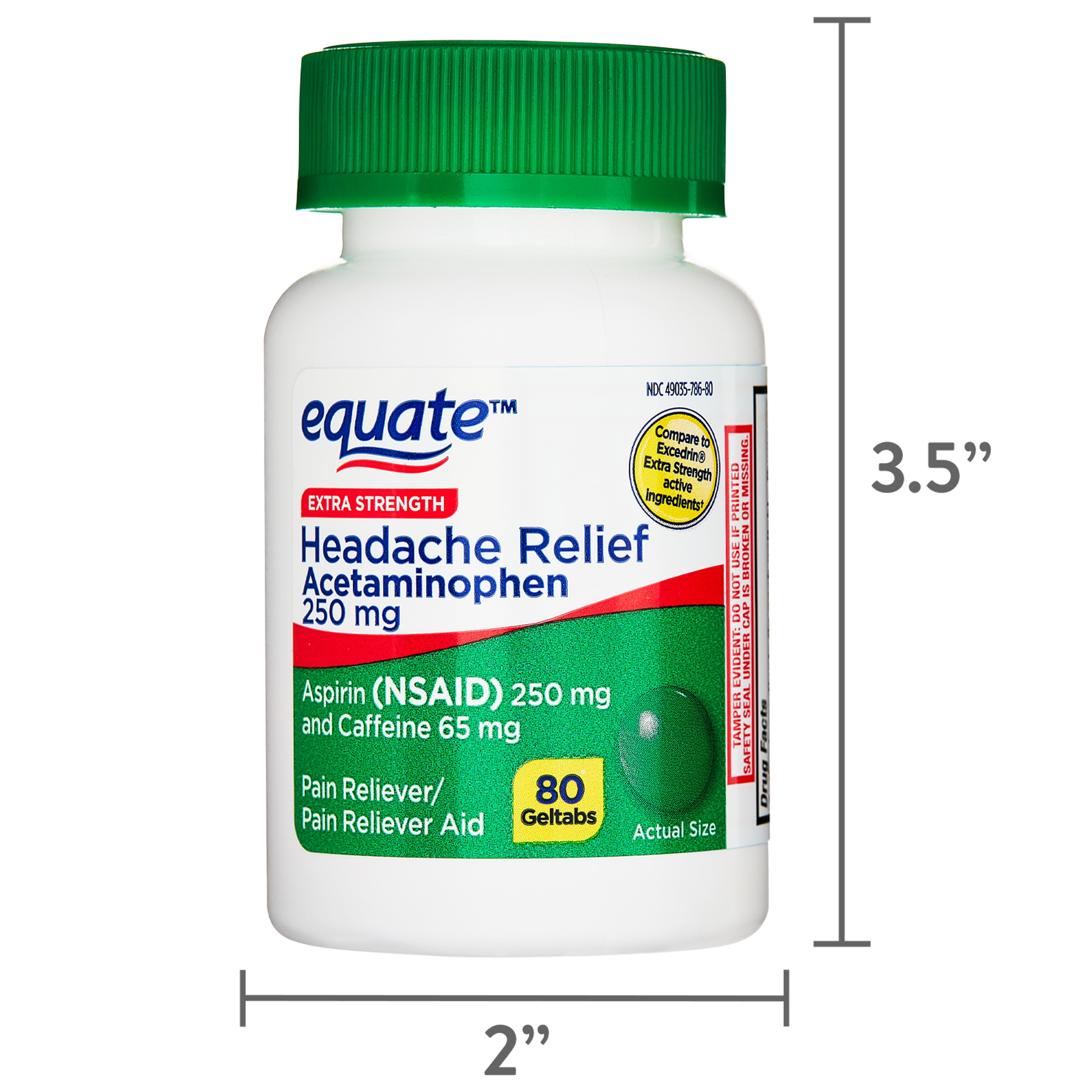 Equate Extra Strength Headache Relief Acetaminophen, Aspirin, and Caffeine Geltabs, 80 Count, Compare to Excedrin® Extra Strength Active Ingredients