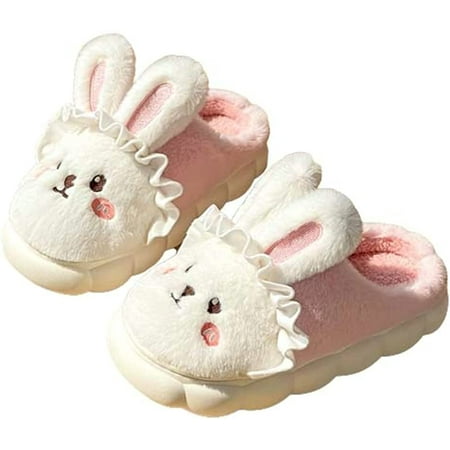 

DanceeMangoo Cute Rabbit Fluffy House Slippers for Women Girls Warm Soft Heel Cover Kawaii House Shoes Indoor Outdoor
