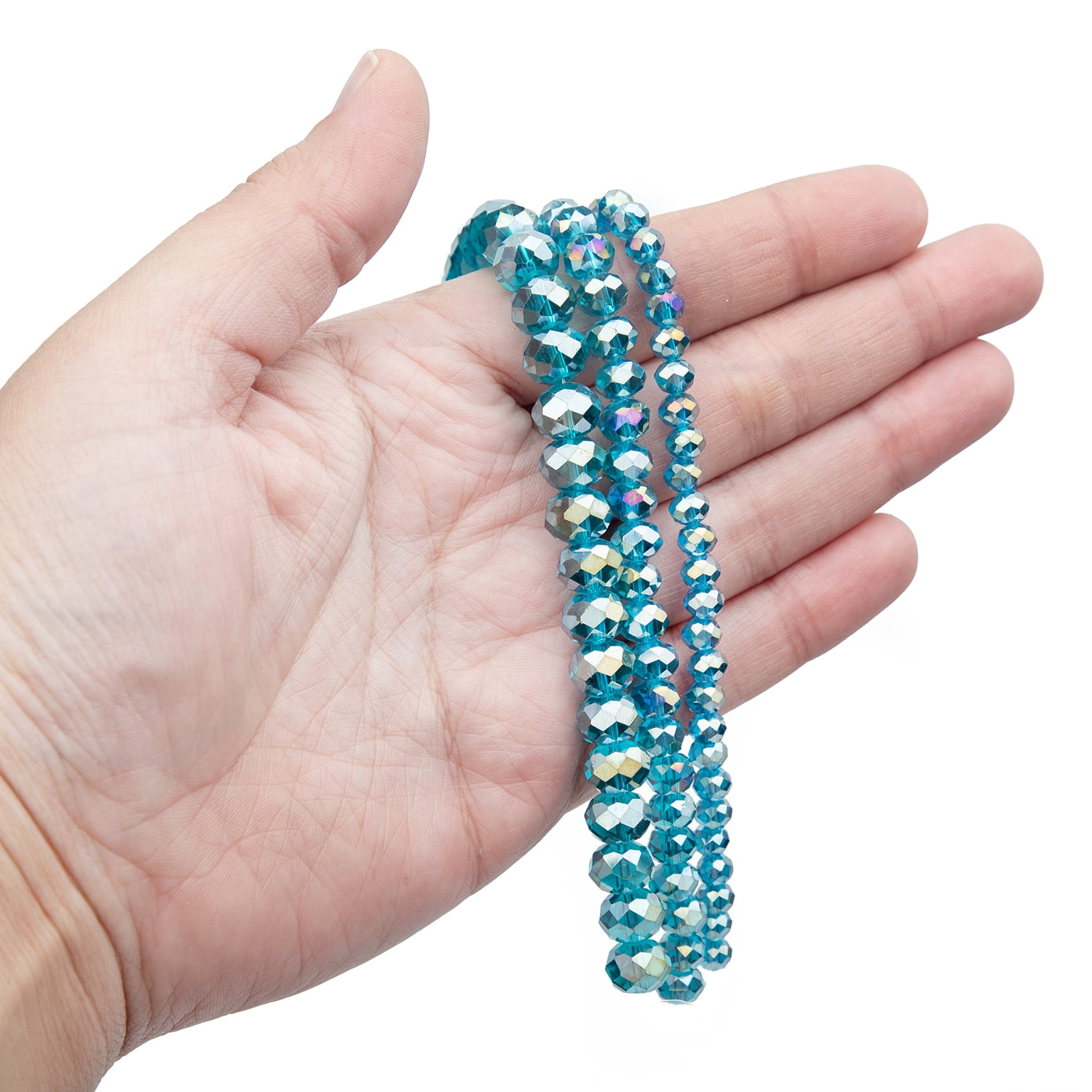 (4 pack) Cousin DIY Indicolite Teal AB Glass Rondelle Beads Multi-Size 3-Strand Pack for Jewelry