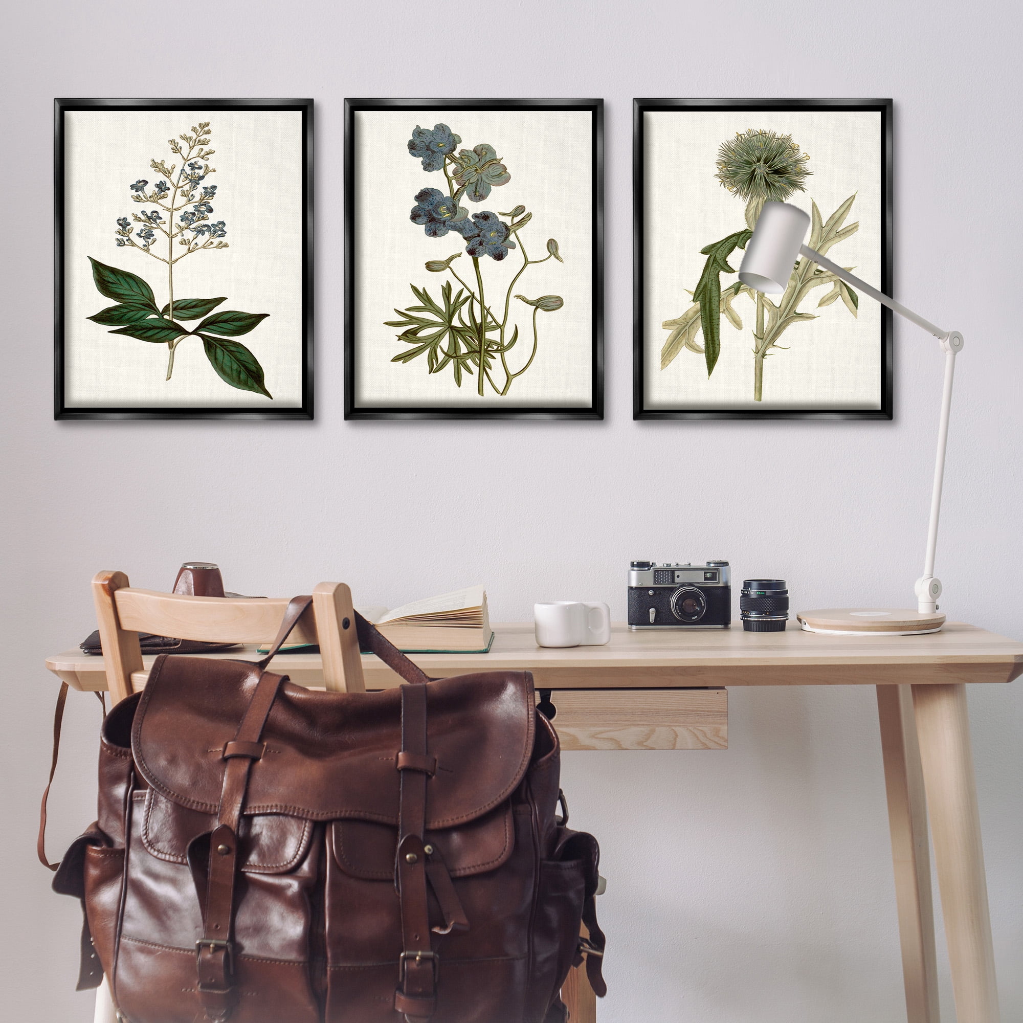 Stupell Industries Vintage Botanical Flowers on Beige Botanical & Floral Painting Black Floater Framed Canvas Art Print Wall Art, 25 x 31, Set of 3