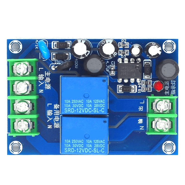 2X 220V 2 Way Power Automatic Switcher 10A Dual Power Supply 2 in 1 Out Power Failure Transfer Switch Board Module