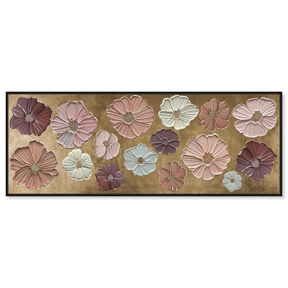 Floral Impasto Muted Panoramic Canvas Botanical Wall Decor by Art Remedy, Black Frame, 54x20