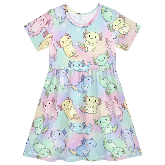 joogoo Gradient Axolotls Girls' Short Sleeve Dress Kids Dresses 4T