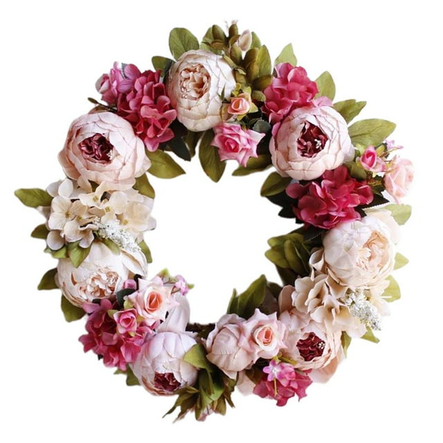 de Peonía Artificial con Hojas Boho Floral Garland Vine Rattan para Puerta Delantera, Boda, Pared, Ventana, Decoración Rosado Colco decoraciones de flores de simulación