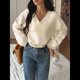 thumbnail image 5 of Suéter de Larga de Otoño para Mujer, Cuello en V, Informal, Ligero, de Punto L, 5 of 9