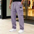 thumbnail image 3 of Dwellite Men's Corduroy Pants Wide Leg Baggy Cargo Sweatpants Loose Fit Casual Trousers with Multi Pocket Light Purple XL, 3 of 5