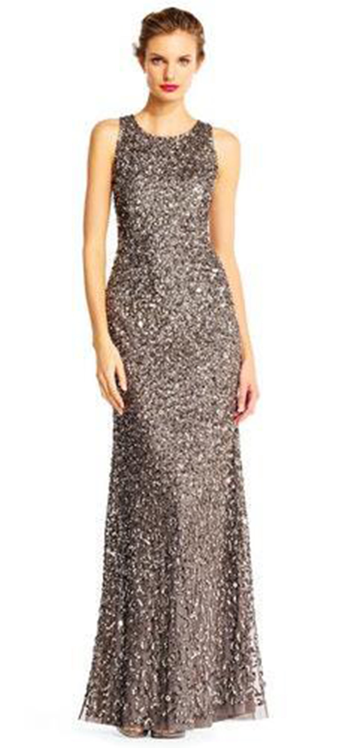 Adrianna Papell Womens Two-Piece Sleeveless Bead Mesh Gown 