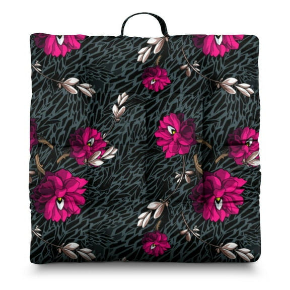 Botanical Meditation Pillow 22 Inch Extra Large Floor Cushion, Watercolor Flower Pattern, Plush Velvet for Hip Support