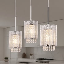 YANSUN 6 in 1-Light Brushed Nickel Crystal Modern Farmhouse Pendant Lights, Hanging Lamp Kitchen Island Dining Room (3-Pack)