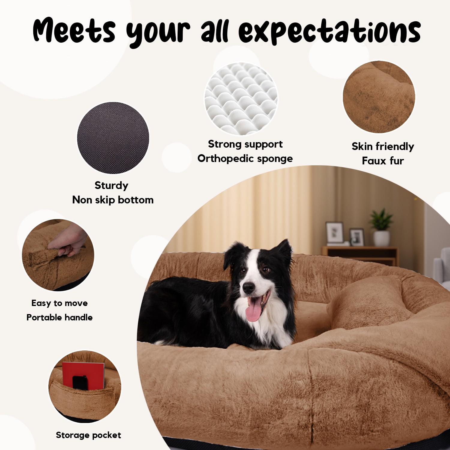 Human Dog Bed for Pets and Adults, 71"x45"x14" Human Size Giant Dog Pets Bed, Washable Faux Fur Cover for Humans with Blanket and Pillow,Dark Brown