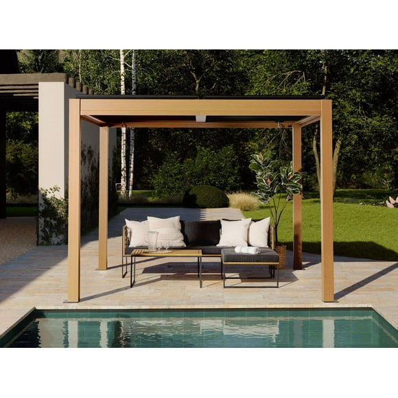 Vikos 10 x10 Aluminum Pergola Wood finish