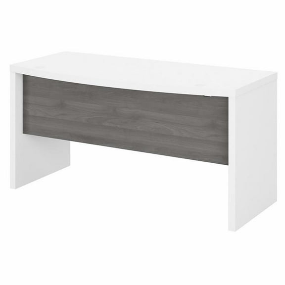 Maklaine Engineered Wood 60W Bow Front Desk in Pure White and Modern Gray