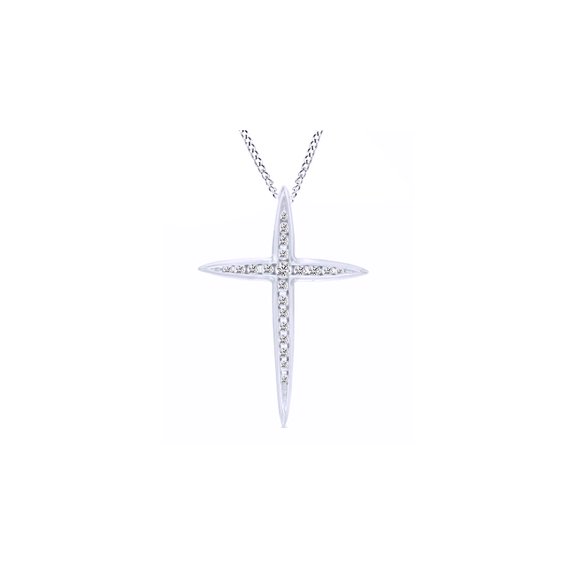 AFFY 14K Solid White Gold White Natural Diamond Channel-Set Cross Pendant Necklace (1/3 Ct)