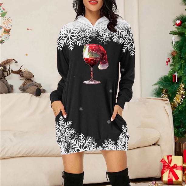 WILLBEST Vestidos Casuales Sudadera Larga Con Estampado Navideño Para Mujer Top Festivo Informal Y Cómodo 2025 Elegante Y Acogedor Para La Temporada De Invierno
