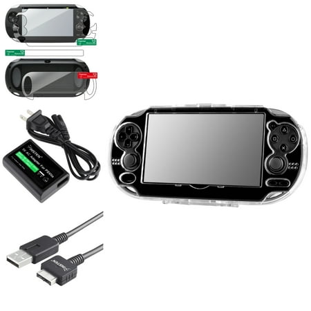 Insten Crystal Hard Case + Full Body Back & Front Protector + USB Cable +Wall Charger For Sony PlayStation Vita (4-in-1 Accessory Bundle)