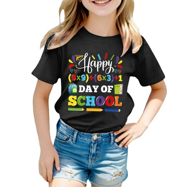 T-shirts Mode Décontractée pour Petites Filles, Col Rond Imprimé, Manches Courtes Amples, Vêtements pour Enfants Taille 8-9T