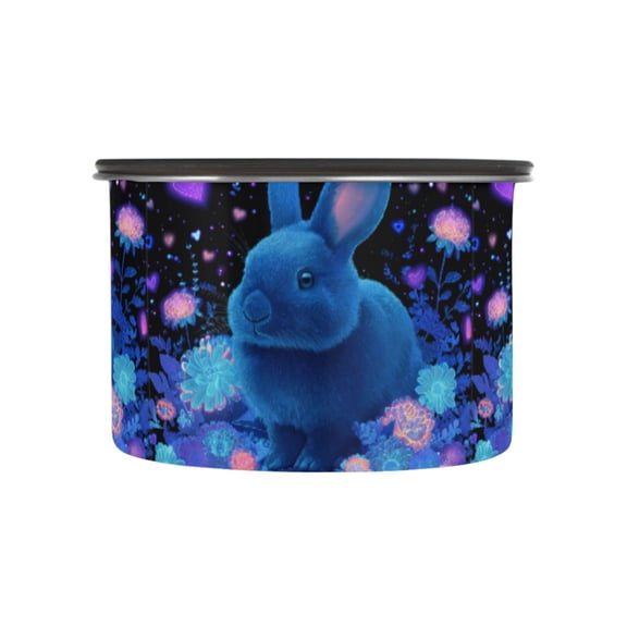 500ml Stainless Steel Food Storage Containers Blue Bunny Airtight Kitchen Canisters with Vacuum Lid for Coffee Tea Flour Sugar Grains