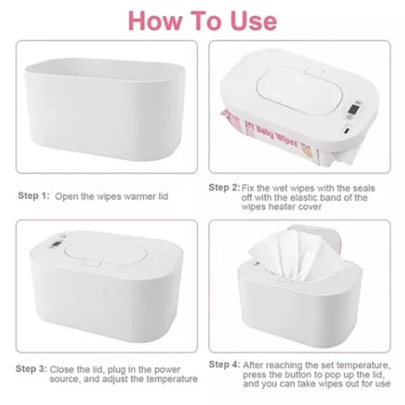 Wet Wipes Heater, Intelligent Adjustable TemperatureBaby Wipe Warmer Car Charging (White)
