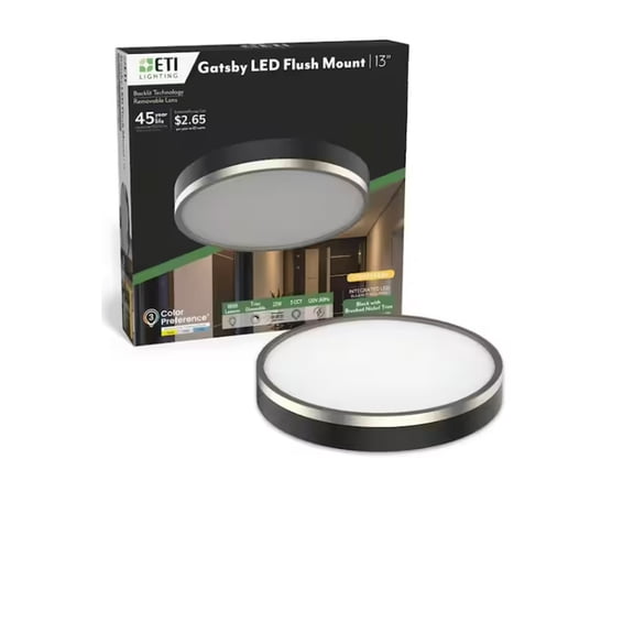 ETI 13 in. Gatsby Art Deco Black integrated LED Ceiling Light, 1800 Lumen, 3CCT Color Preference, Dimmable, C01173403A