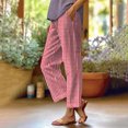 thumbnail image 2 of Womens Summer Pants with Pockets Plaid Comfy Elastic Linen Blend Pants Ankle Length Straight Leg Trousers (XL, Red), 2 of 6