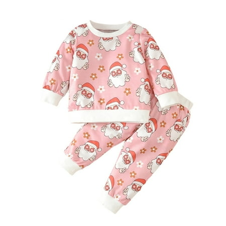

GYRATEDREAM Baby Girl Fall Christmas Clothes Long Sleeve Santa Claus Shirt Crewneck Sweatshirt Top +Pants Winter Outfit Clothing Set for 12-18M Pink