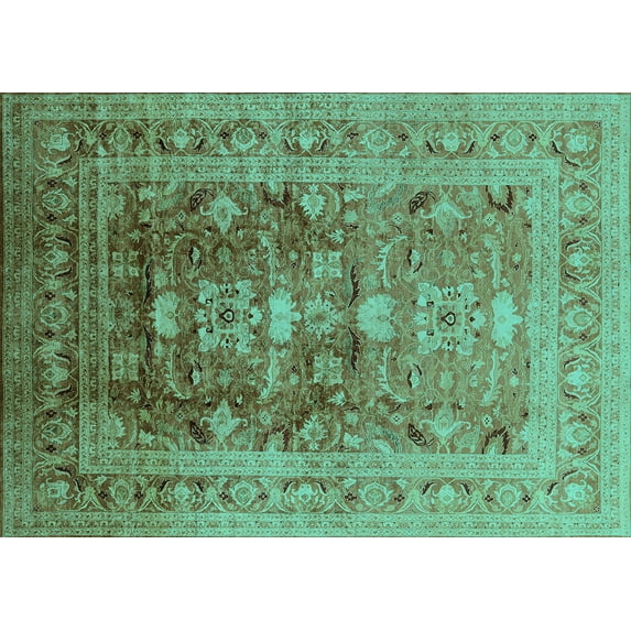 Ahgly Company Indoor Rectangle Oriental Turquoise Blue Traditional Area Rugs, 5' x 7'