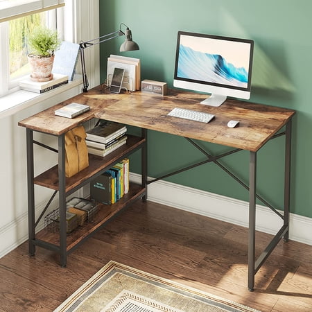 Small L Shaped Desk with Shelves 47 Inch Reversible Corner Computer ...