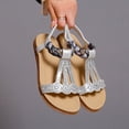 thumbnail image 5 of Womens Sandals Boho Flat Heel Open Toe Summer Trendy Solid Color Elastic Ankle Strap Footwear Sandals Women's Fashionable Casual Versatile Summer Fashion Beach Shoes Silver 7.5, 5 of 8