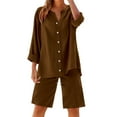 thumbnail image 2 of MSJUHEG 2 Piece Outfits Sweatsuit Biker Short Set Summer Lounge Sets for Women Linen Shorts for Women 2 Piece Summer Sets for Women Summer Sets for Women Plus Size Lounge Sets for Women Brown L, 2 of 5