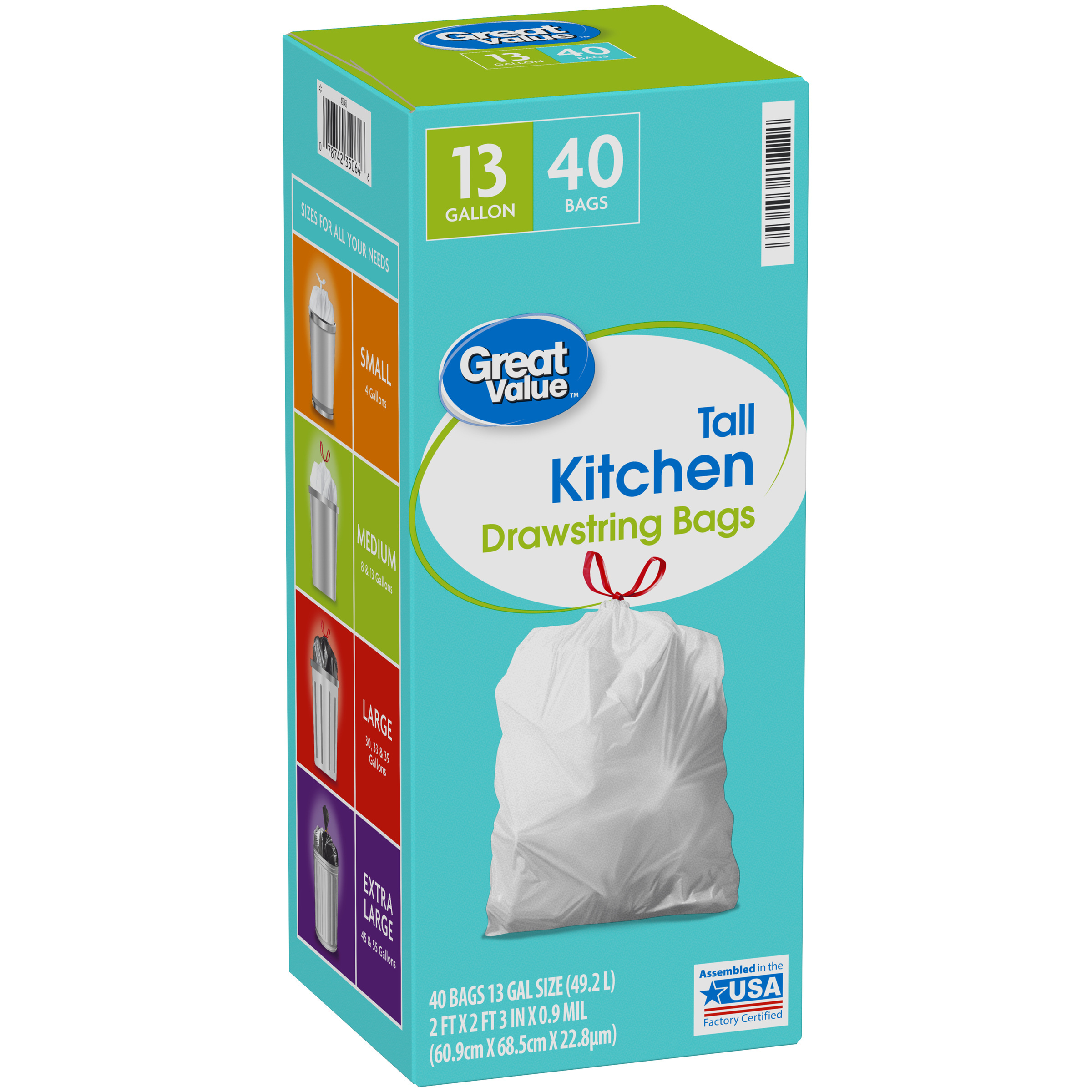 (40 Pack) Great Value 💯🌟 Tall Kitchen 13 Gallon Drawstring Trash Bags 📫