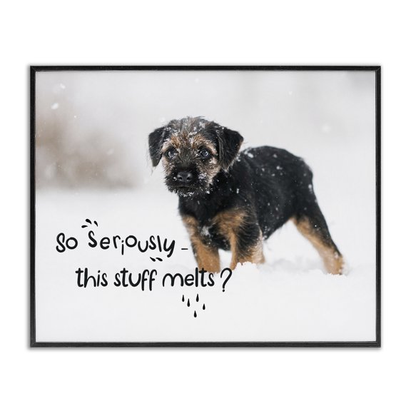 Stupell Industries Eclectic This Stuff Melts Snow Puppy Black Framed Giclee Art, 14 x 11, by Ziwei Li