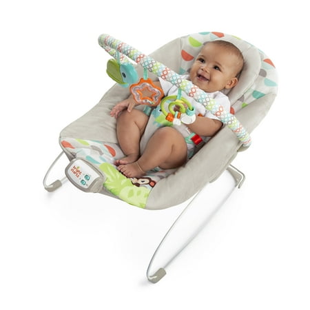 Bright Starts Happy Safari Vibrating Baby Bouncer Seat with Toy Bar, 0-6 Months (Unisex)