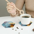 thumbnail image 6 of Pofeuu Woman Under Blossoming Tree Print Leather Coasters Set of 6, Round Cups Mugs Mat Pad for Home Kitchen Heat Resistant Drink Coasters,Hexagon, 6 of 7