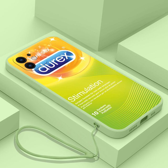 Funda de teléfono con diseño de caja de condón Sexy para iPhone 14, 13, 12, 11 Pro Max, Mini, X, XR, XS, MAX, SE20, 8, 7 Plus, con correa de mano Fivean unisex