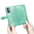 thumbnail image 3 of Feishell Embossed PU Leather Wallet Phone Case for OnePlus Nord N200 5G 6.49 inch,Full Protection Magnetic Clasp Flip Stand Card Slots Shockproof Protective Cover with Hand Strap,Green, 3 of 10