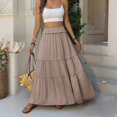 thumbnail image 6 of Tiered Maxi Skirt with Pockets, Boho Ruffle Layered High Waisted Long Skirt, Casual Flowy Smocked Paperbag Waist Slacks, 6 of 7
