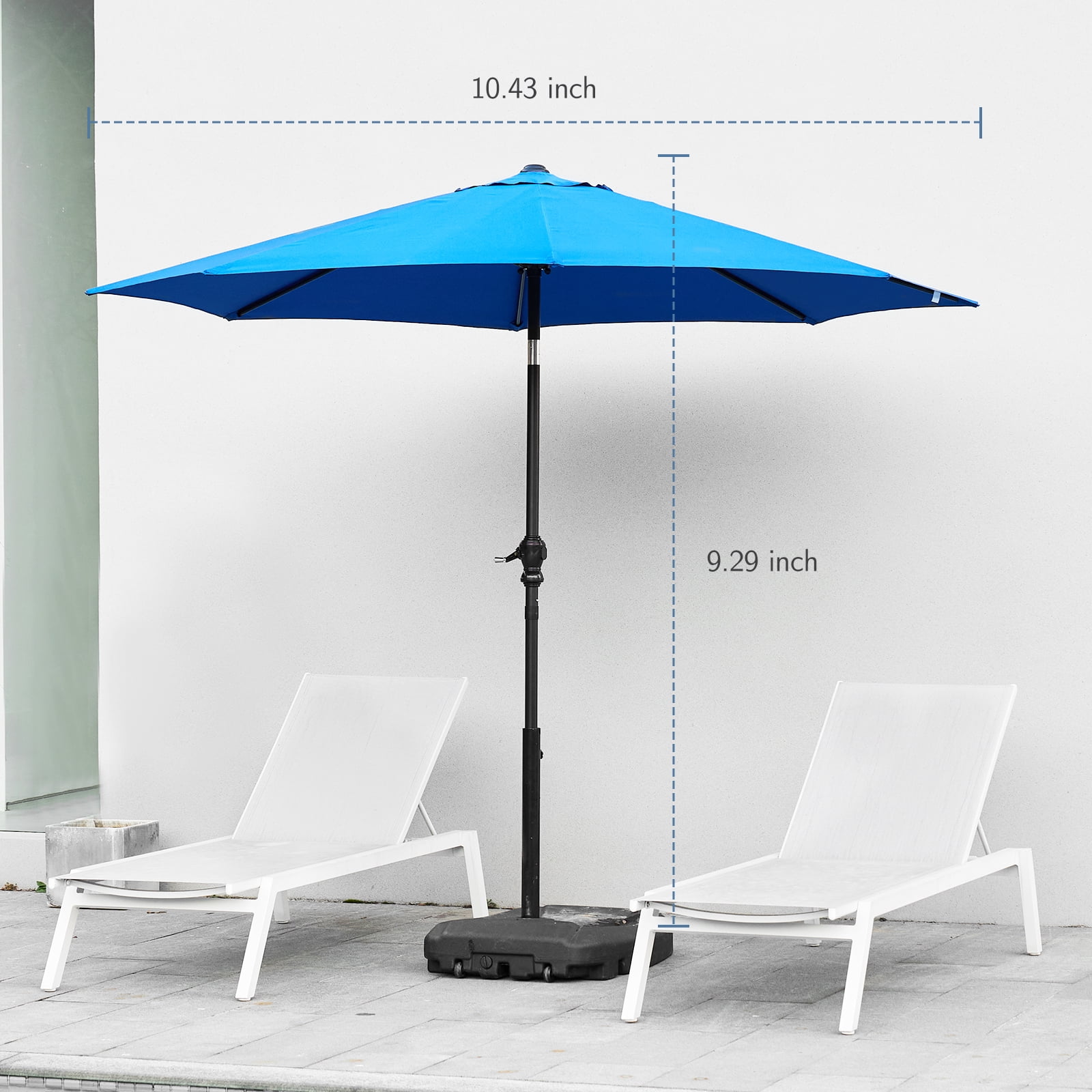 EDX 9FT Outdoor Patio Umbrella with Push Button Tilt and Crank Handle, Market Umbrella with 8 Sturdy Umbrella Ribs, UV Protection, Waterproof, Blue