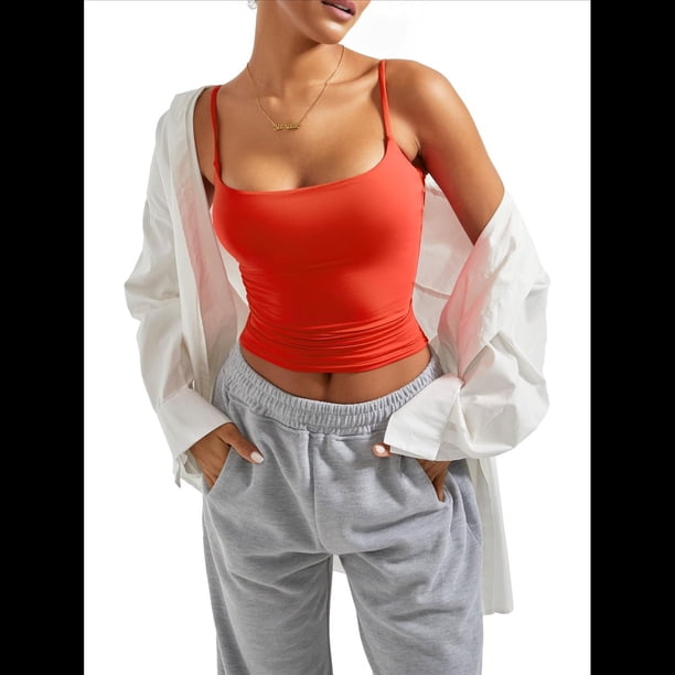 Camiseta Sin Mangas con Cuello Cuadrado para Mujer, Estilo Años Y2K, Básica para Salir de Verano. Rojo S