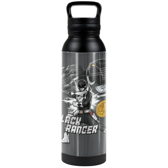 Power Rangers Official Black Ranger 24 oz Insulated Canteen Water Bottle, Leak Resistant, Vacuum Insulated Stainless Steel with Loop Cap