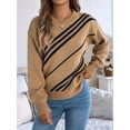 thumbnail image 6 of Women'S Casual Striped Round Neck Lantern Long Sleeve Pullover Sweater Khaki XL, 6 of 9
