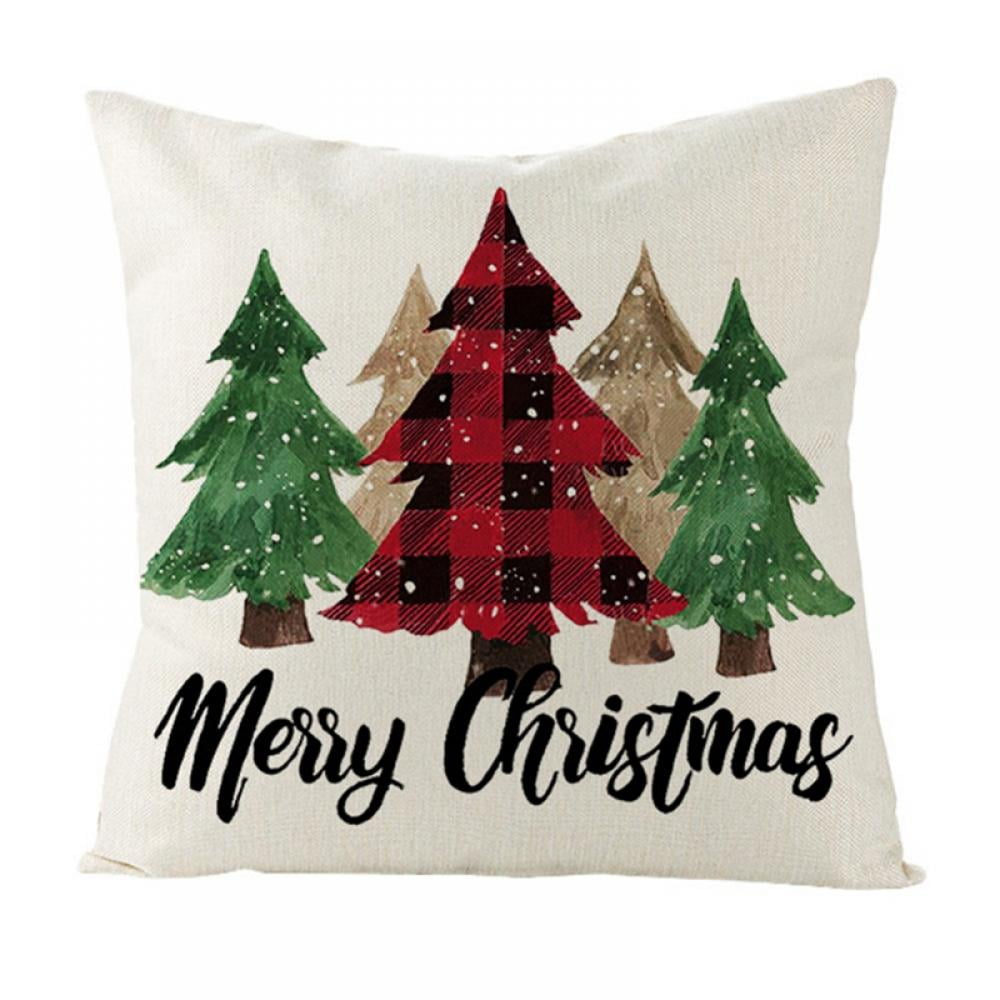 Christmas Decorations Pillow Covers Christmas Tree Snowflake Snowman  Reindeer Home Decor Throw Pillow Case Cushion Cover 18 x 18 Xmas Gifts 
