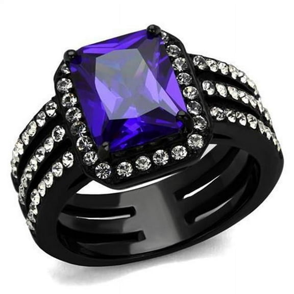 Alamode TK2486-9 Women IP Black Stainless Steel Ring with AAA Grade CZ in Tanzanite - Size 9