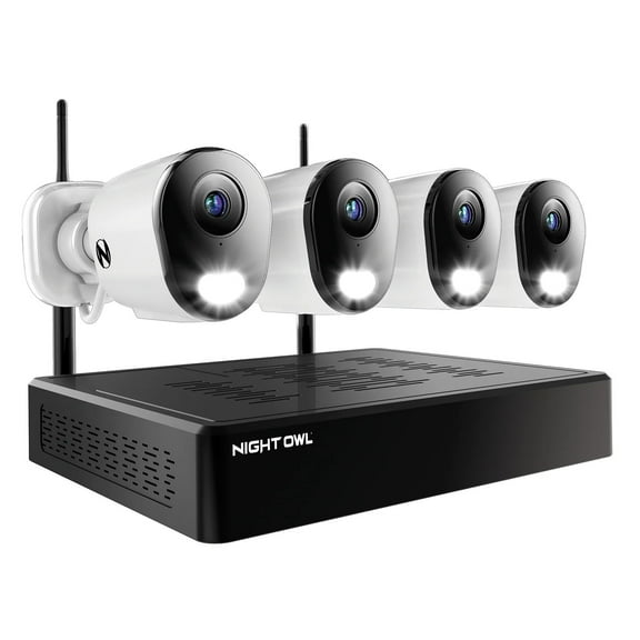 Night Owl 10 Channel 4K Wi-Fi NVR Security System with 1TB Hard Drive and 4 Wi-Fi IP 2K Deterrence Cameras with 2-Way Audio