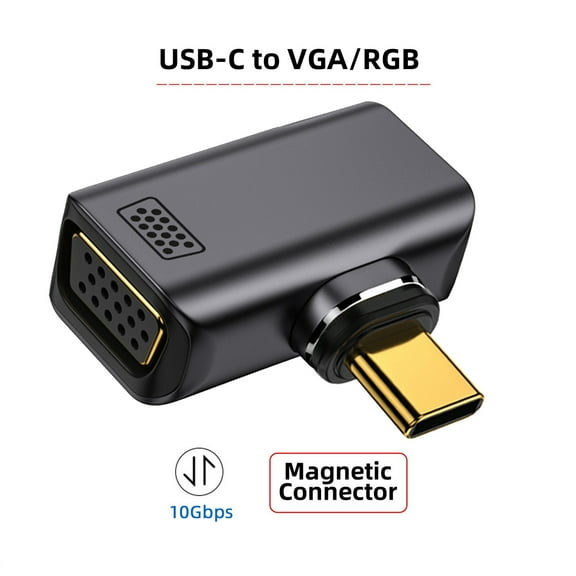 JSER Magnetic Angled Type USB-C Type C to VGA RGB Monitor Converter Adapter 1080P 60hz for Tablet & Phone & Laptop