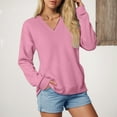 thumbnail image 2 of larppty Womens Sweatshirts V Neck Long Sleeve Soft Sweatshirt Oversized Fall Fashion Hoodies Pullover with Pocket (Pink, XXL), 2 of 7