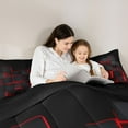 thumbnail image 5 of Feelyou Square Abstract Child Full Size Comforter Sets, Red Rectangle Bedding Sets, 3pcs, 5 of 8