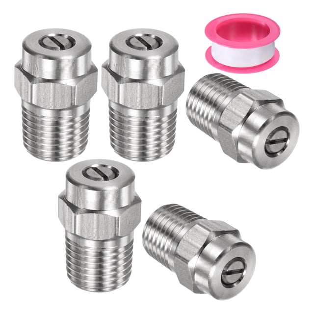 Puntas de limpieza de superficie Uxcell de 5 paquetes - Boquillas de lavadora a presión de 25 grados 1/4" NPT macho, acero inoxidable con cinta de sellado (orificio de 1.156 mm)