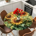 thumbnail image 2 of Country Yellow Floral Round Fitted Table Cover Idyllic Sunflower Oil Painting Waterproof Table Cloth with Elastic Edge Wipeable Tablecloth for Picnic Camping Party Fits 45"-54" Diameter, 2 of 8